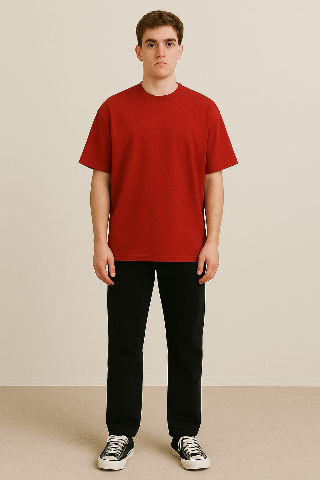 Plain T-shirt half sleeve oversized Red