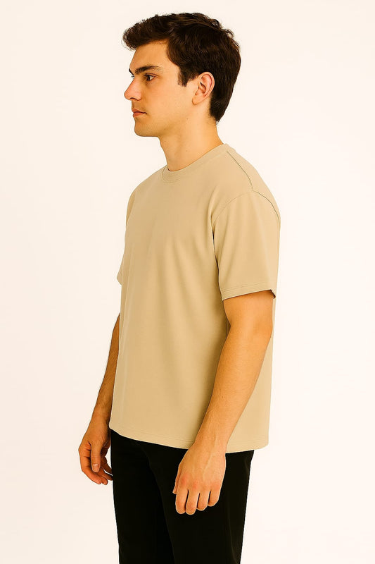Plain T-shirt half sleeve oversized beige