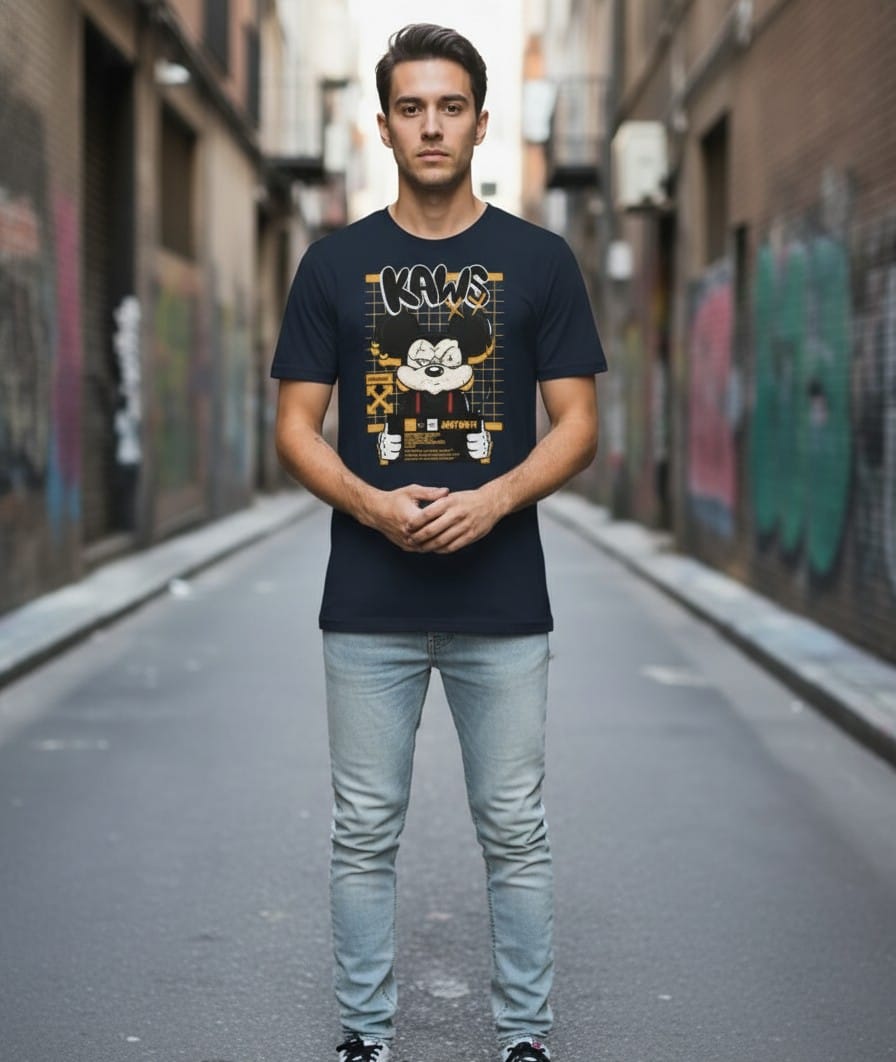 Printed Oversized T-shirt Dark blue