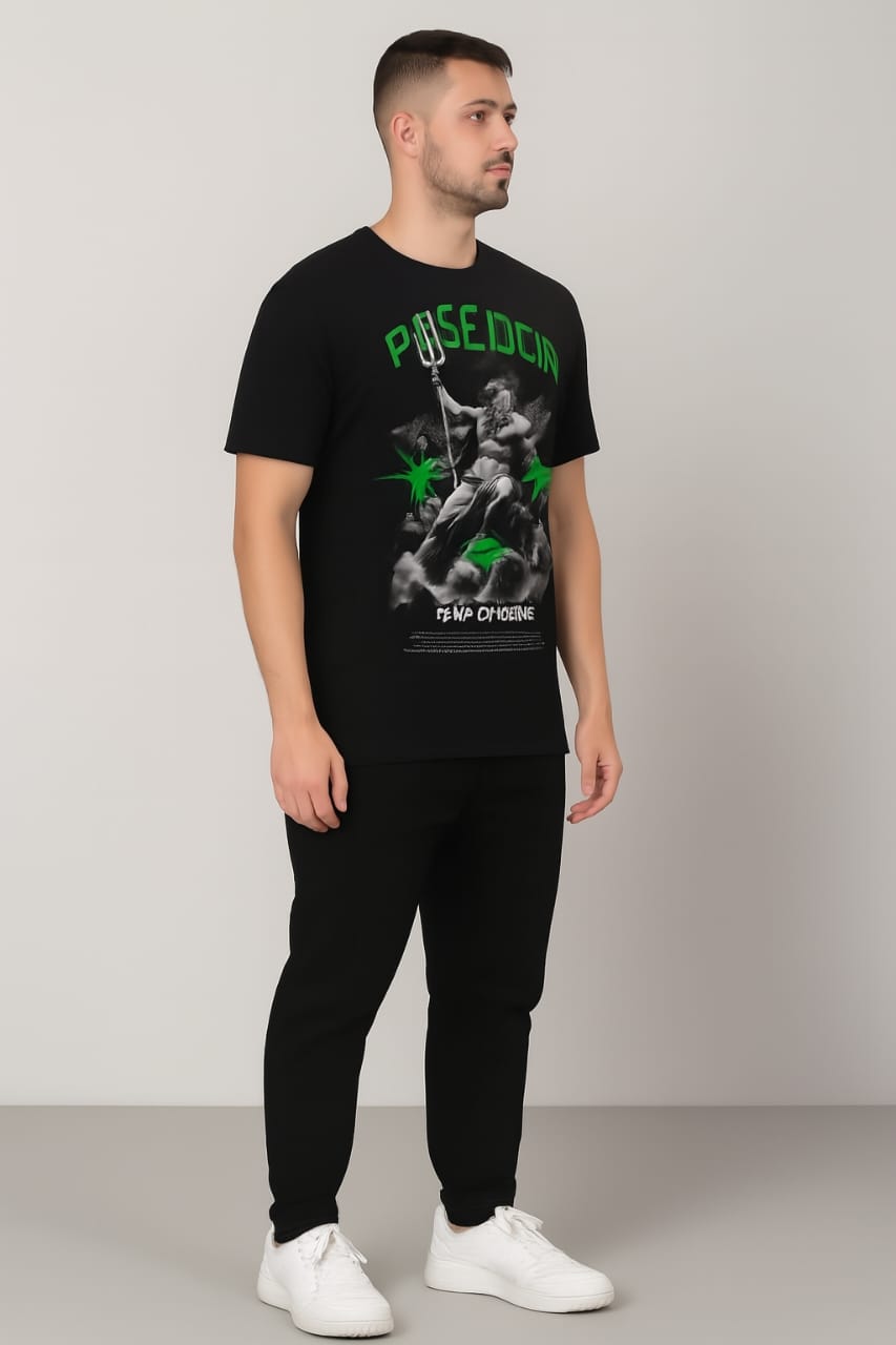 Printed t-shirt half sleeve regular fit black