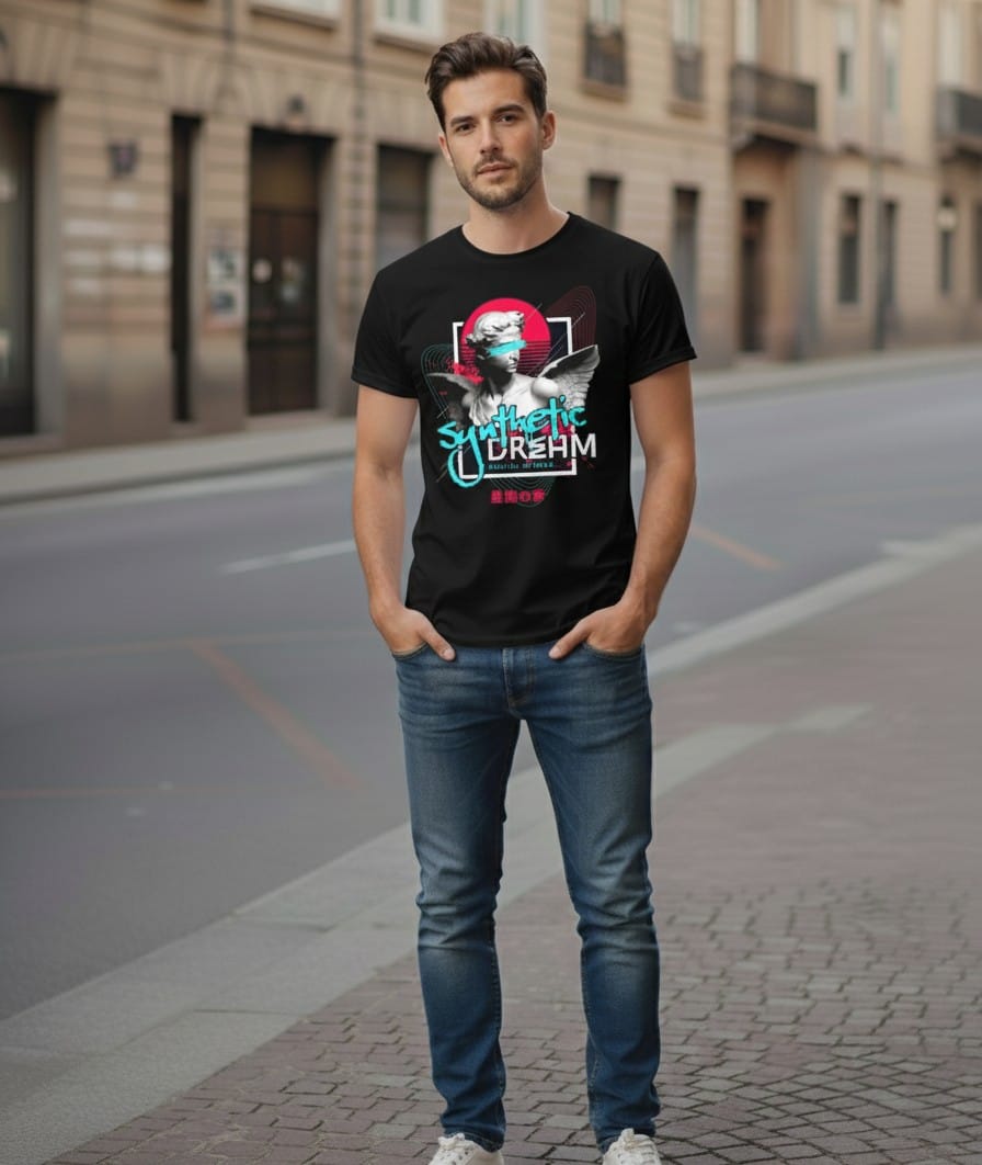 Printed t-shirt half sleeve regular fit black