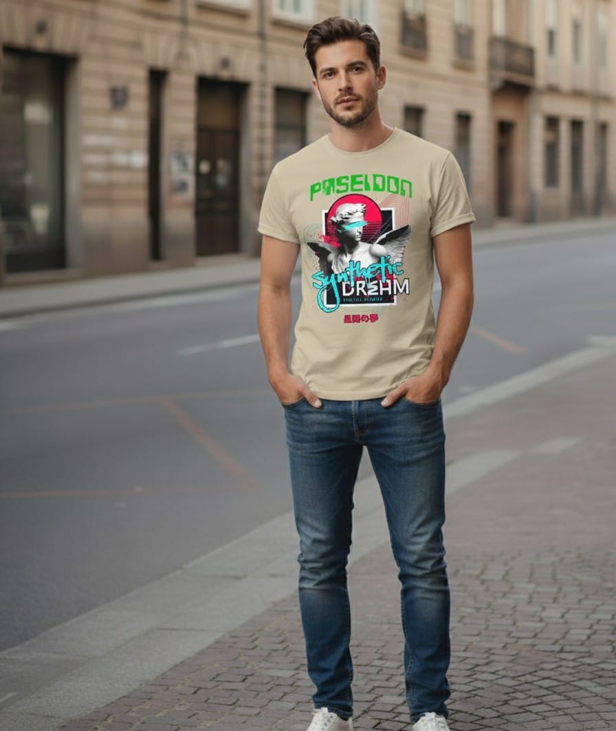 Printed t-shirt half sleeve regular fit beige