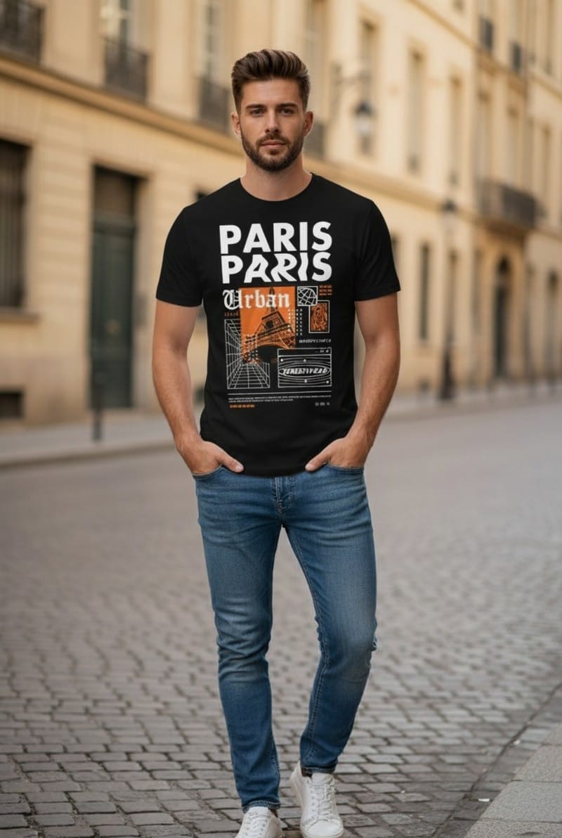 Printed t-shirt half sleeve regular fit black