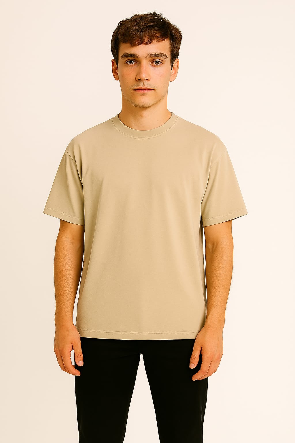 Plain T-shirt half sleeve oversized beige