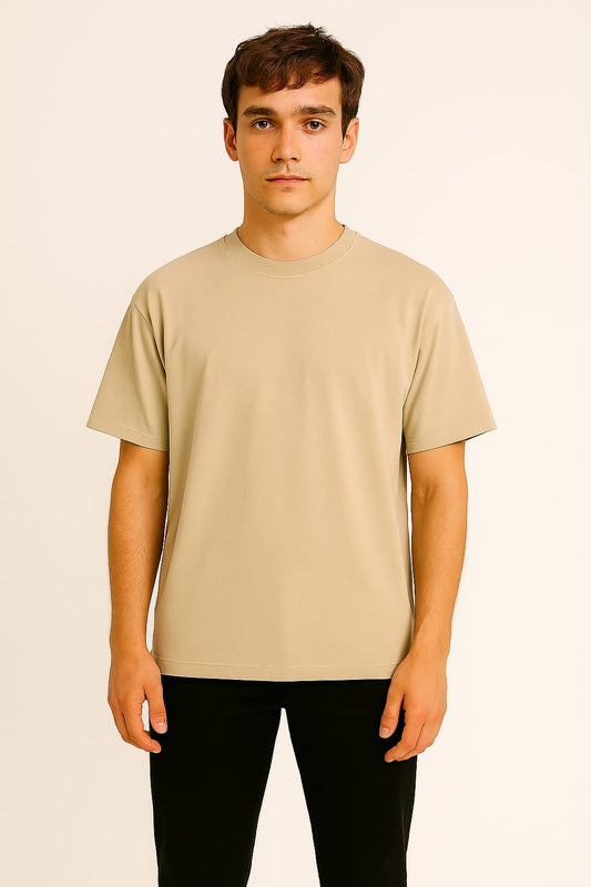 Plain T-shirt half sleeve oversized beige