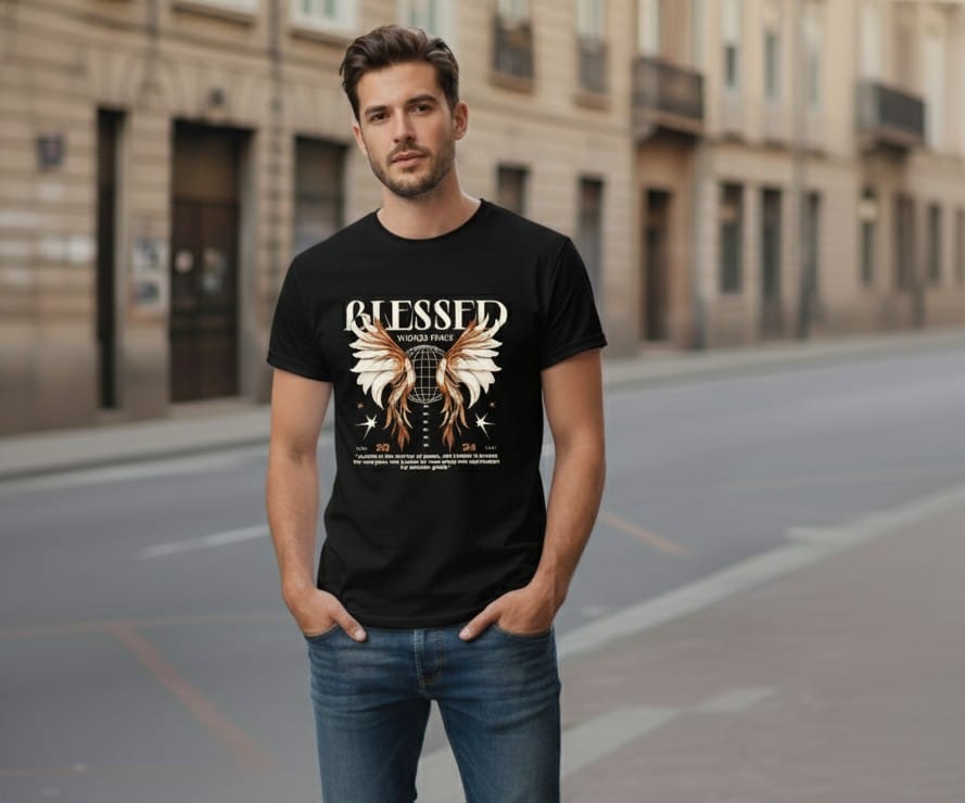 Printed t-shirt half sleeve regular fit black