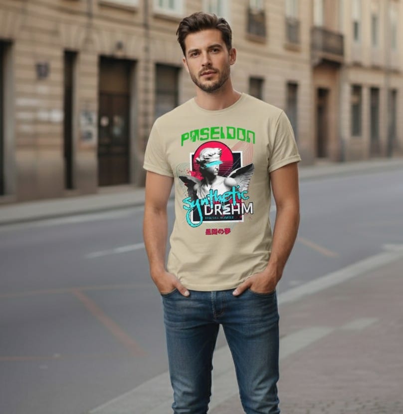 Printed t-shirt half sleeve regular fit beige