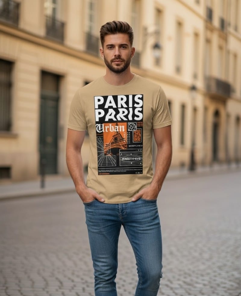 Printed t-shirt half sleeve regular fit beige