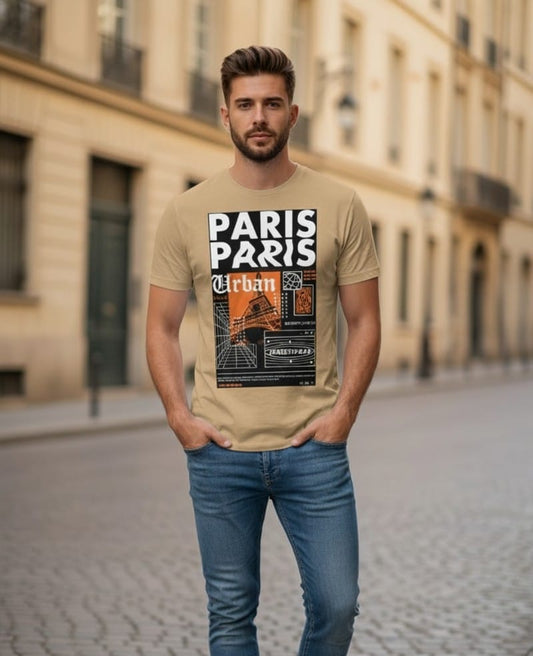 Printed t-shirt half sleeve regular fit beige