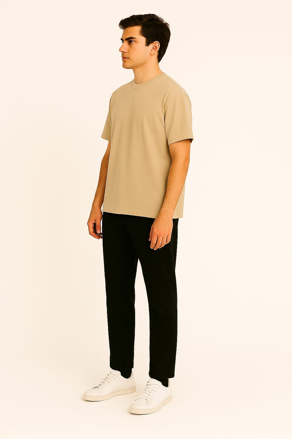 Plain T-shirt half sleeve oversized beige