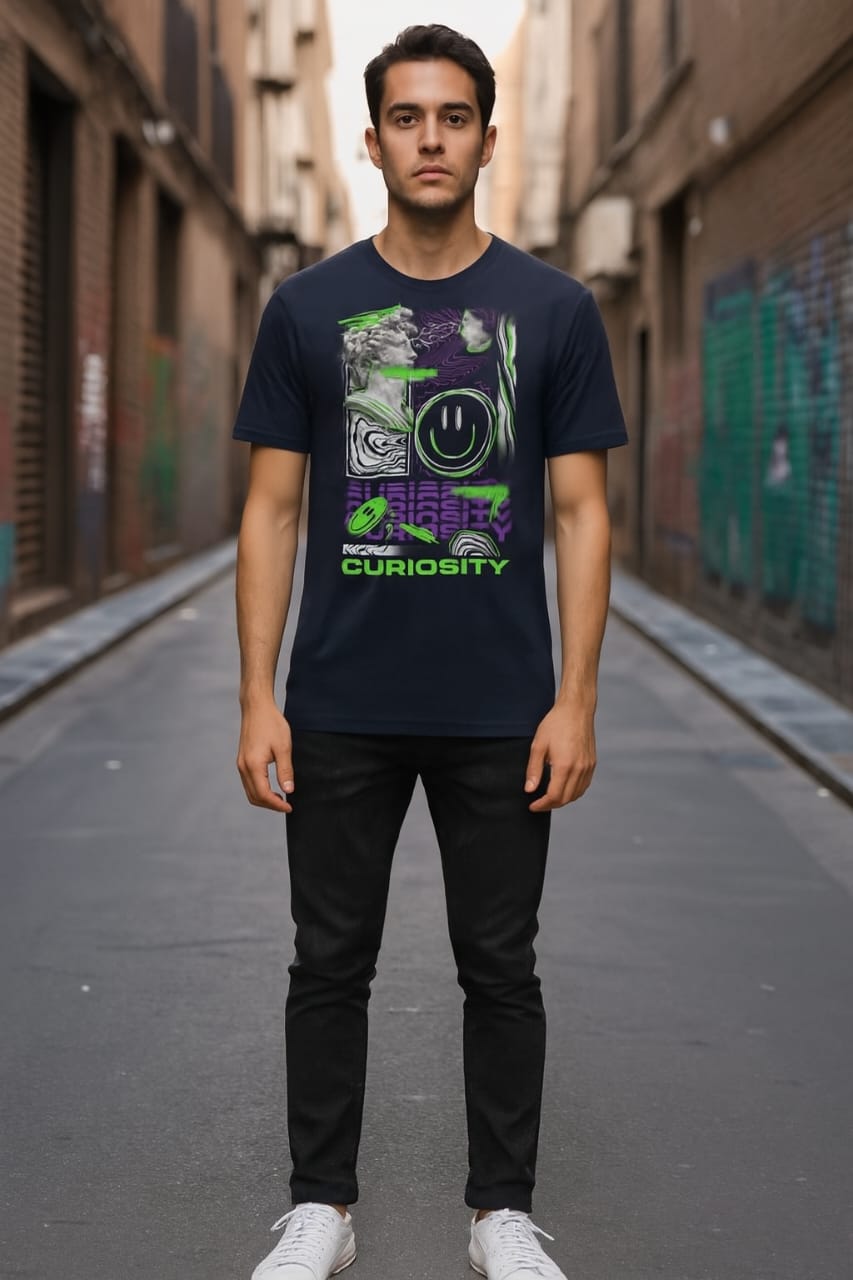 Printed Oversized T-shirt dark blue