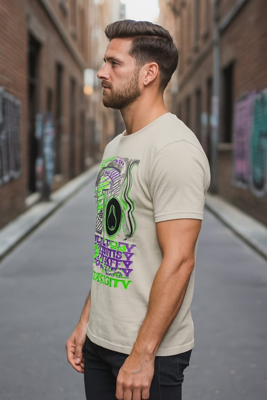 Printed Oversized T-shirt Beige