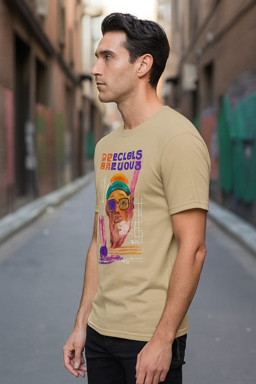 Printed Oversized T-shirt Beige