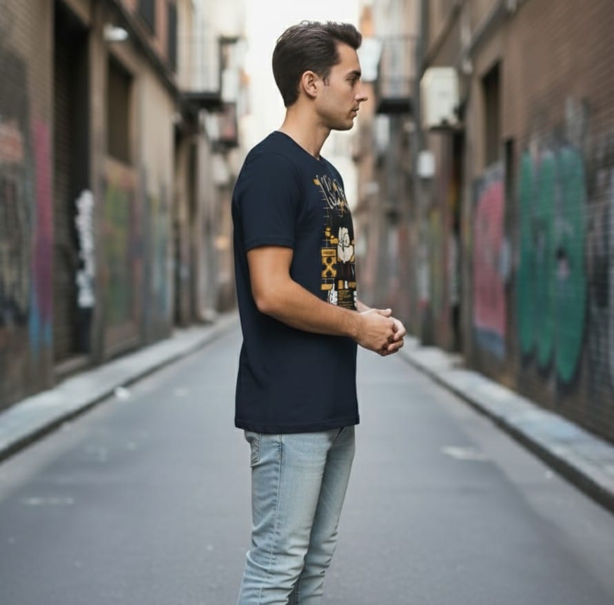 Printed Oversized T-shirt Dark blue