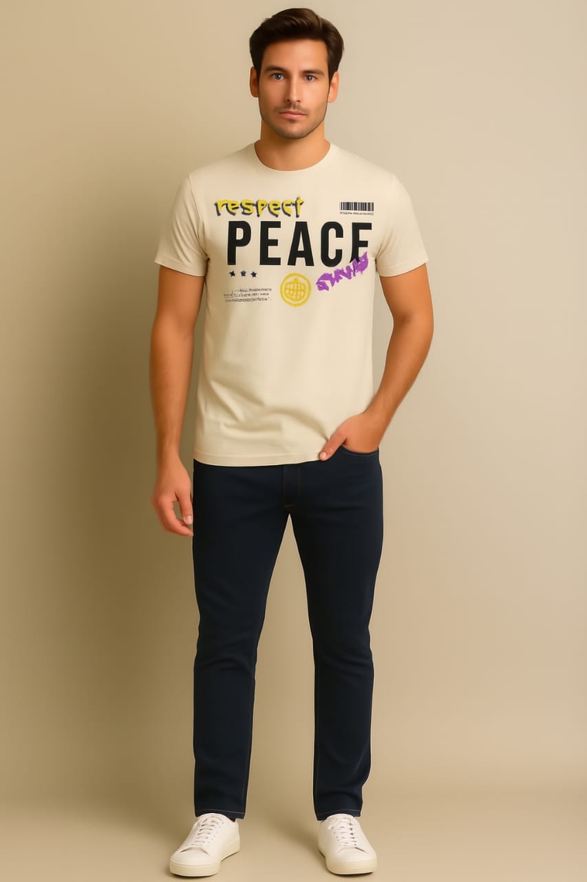 Printed Oversized T-shirt Beige