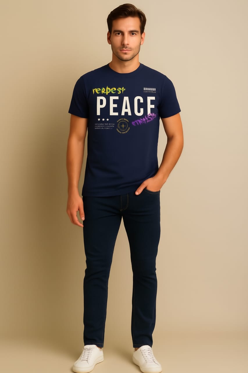 Printed Oversized T-shirt Dark Blue