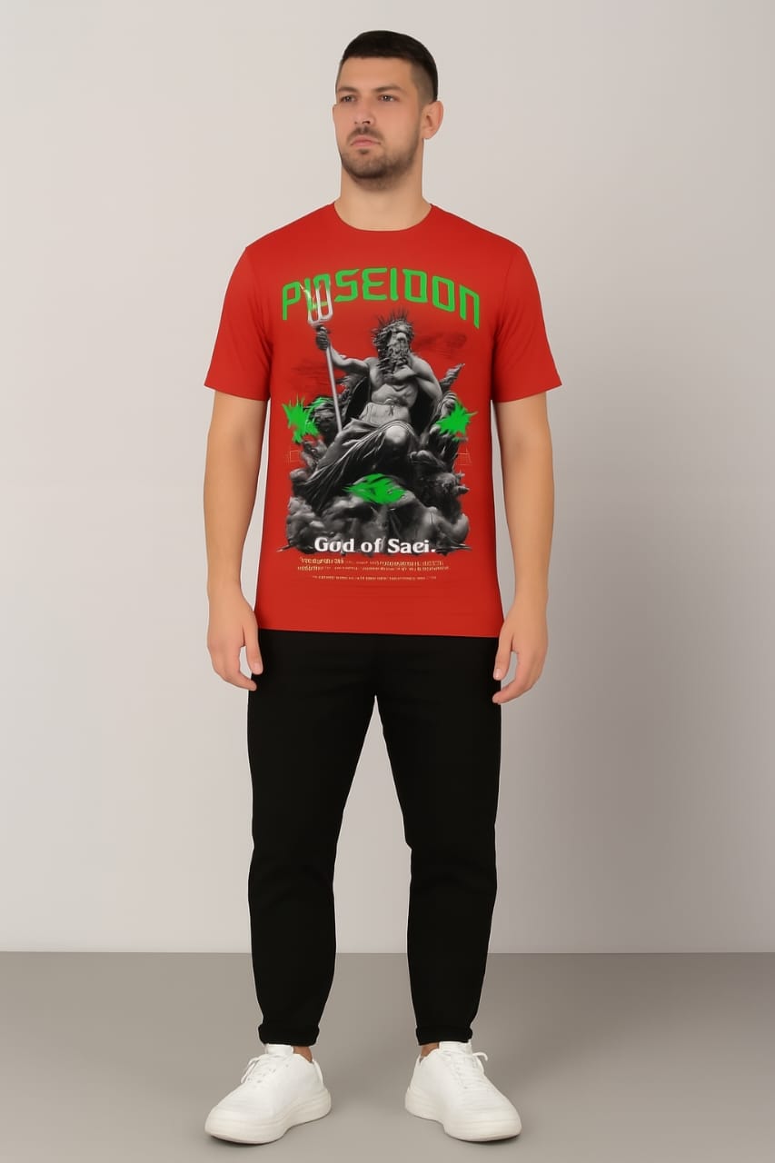 Printed t-shirt half sleeve regular fit red