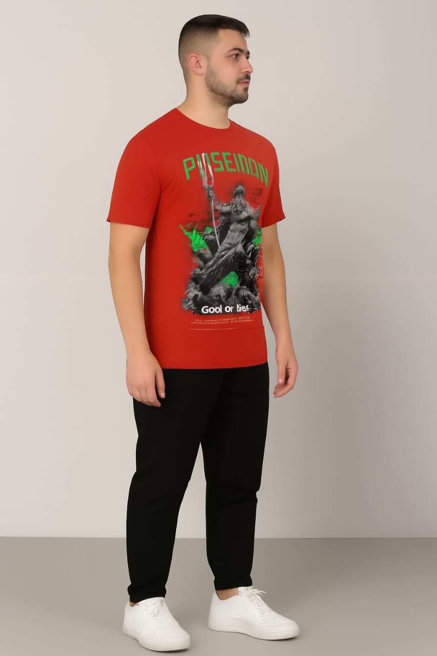 Printed t-shirt half sleeve regular fit red