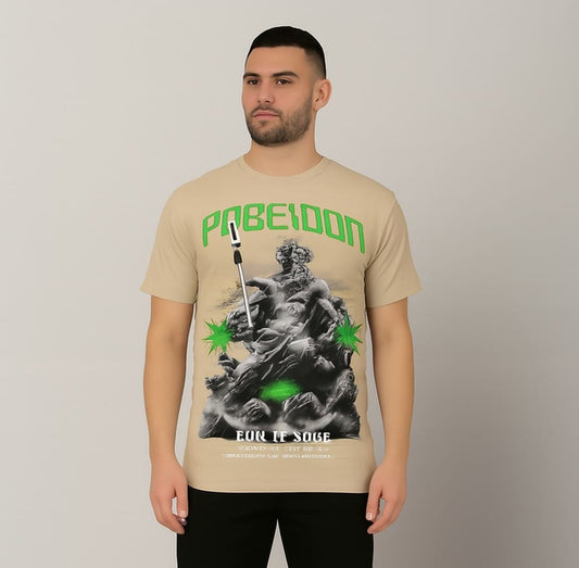 Printed t-shirt half sleeve regular fit beige