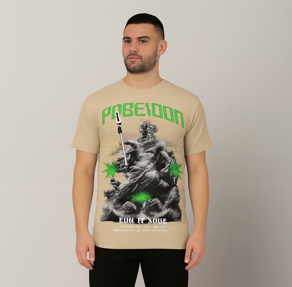 Printed t-shirt half sleeve regular fit beige