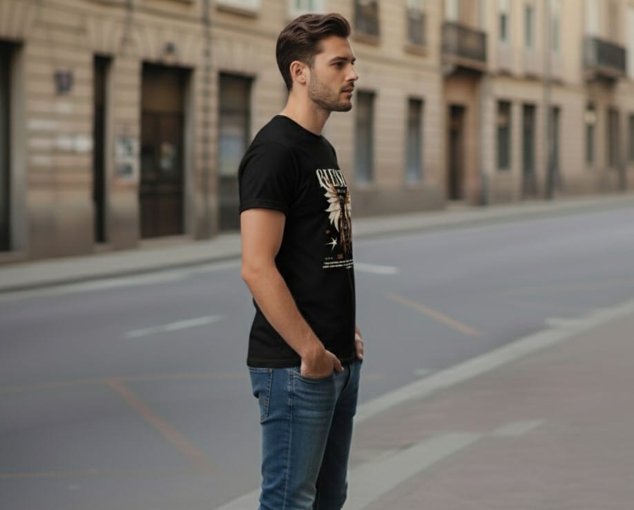 Printed t-shirt half sleeve regular fit black