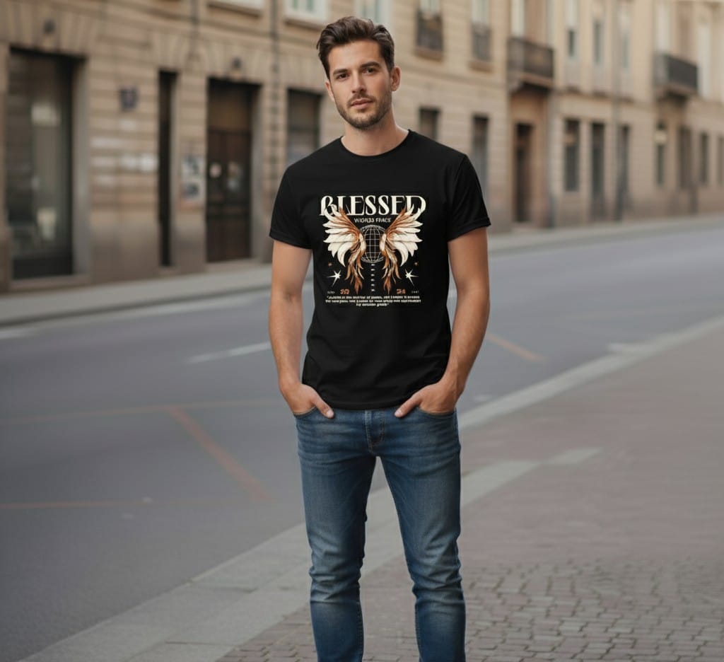 Printed t-shirt half sleeve regular fit black