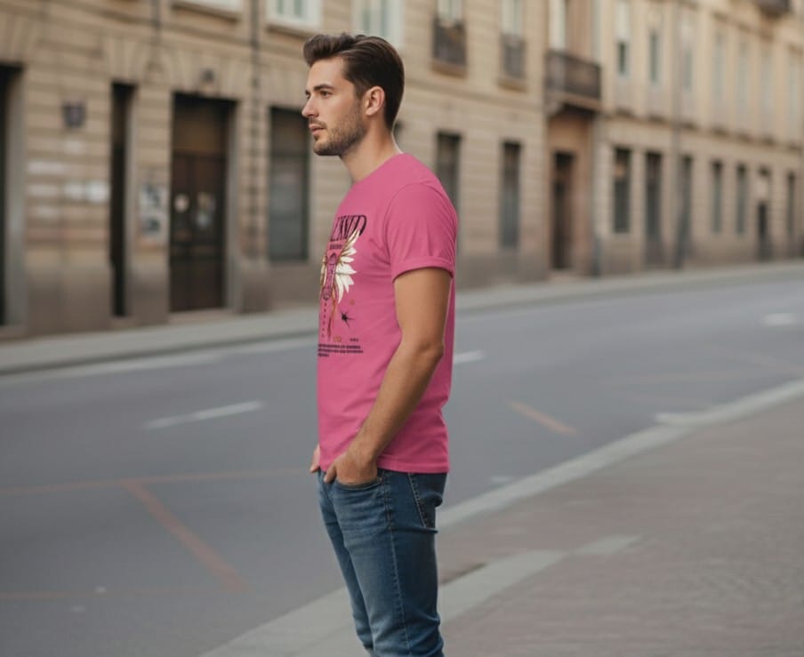 Printed t-shirt half sleeve regular fit pink