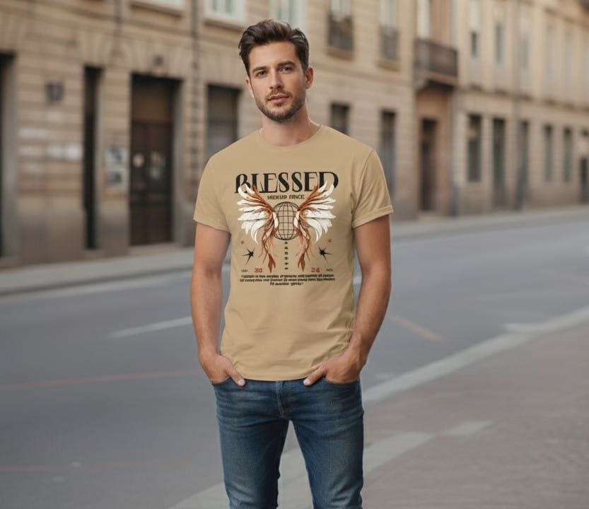 Printed t-shirt half sleeve regular fit beige
