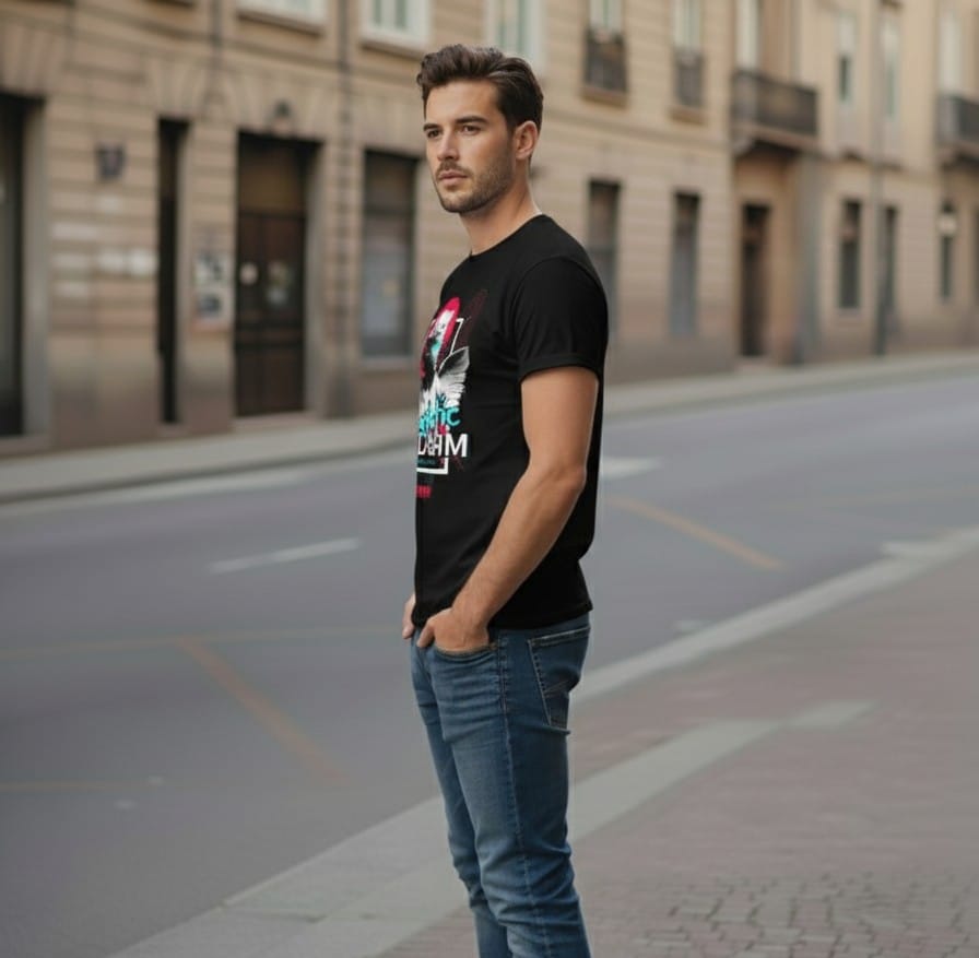 Printed t-shirt half sleeve regular fit black