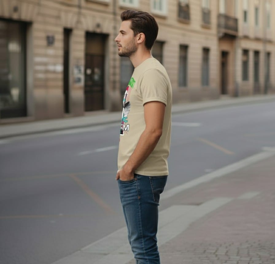 Printed t-shirt half sleeve regular fit beige