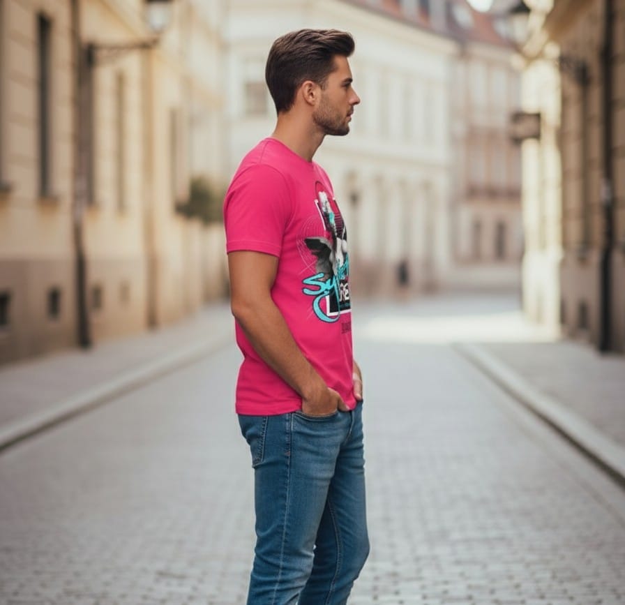 Printed t-shirt half sleeve regular fit pink