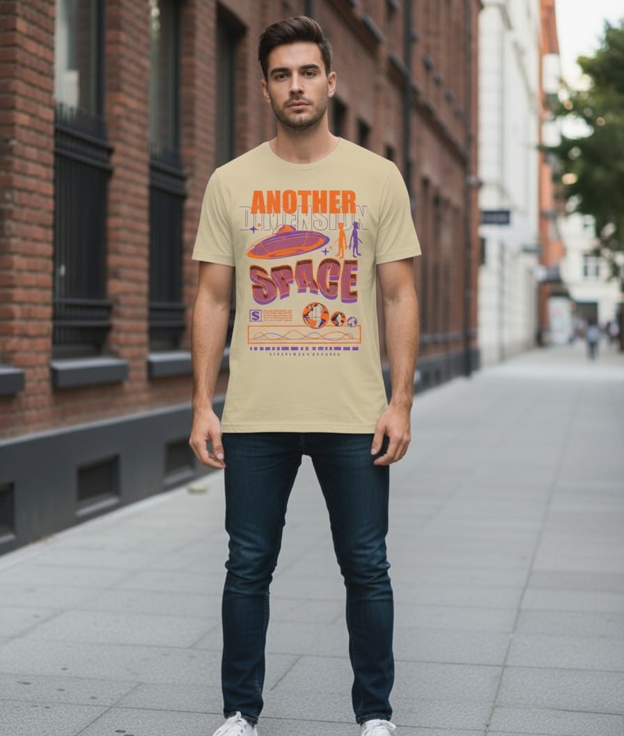 Printed t-shirt half sleeve regular fit beige