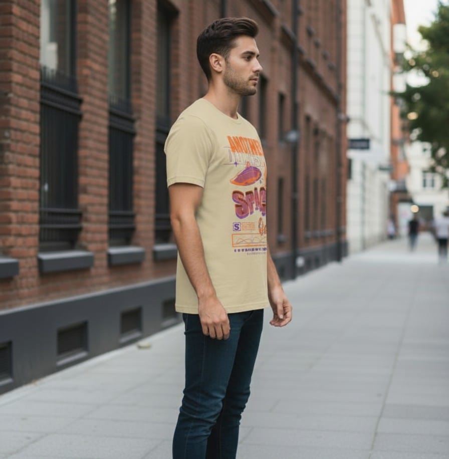 Printed t-shirt half sleeve regular fit beige