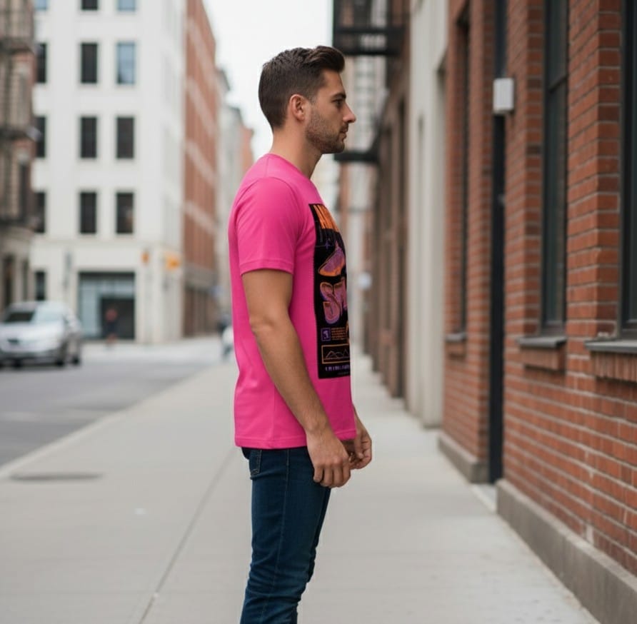 Printed t-shirt half sleeve regular fit pink