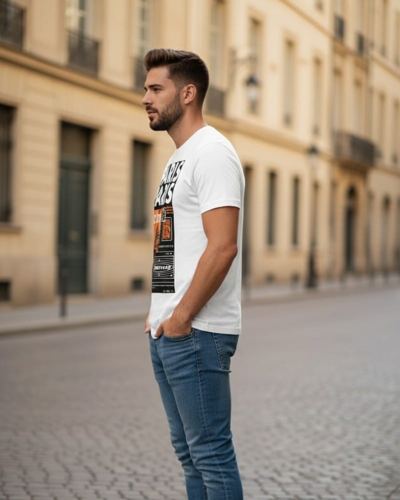 Printed t-shirt half sleeve regular fit white