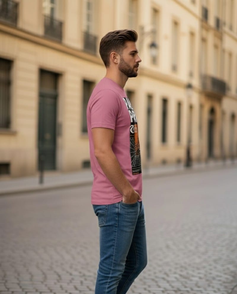 Printed t-shirt half sleeve regular fit pink