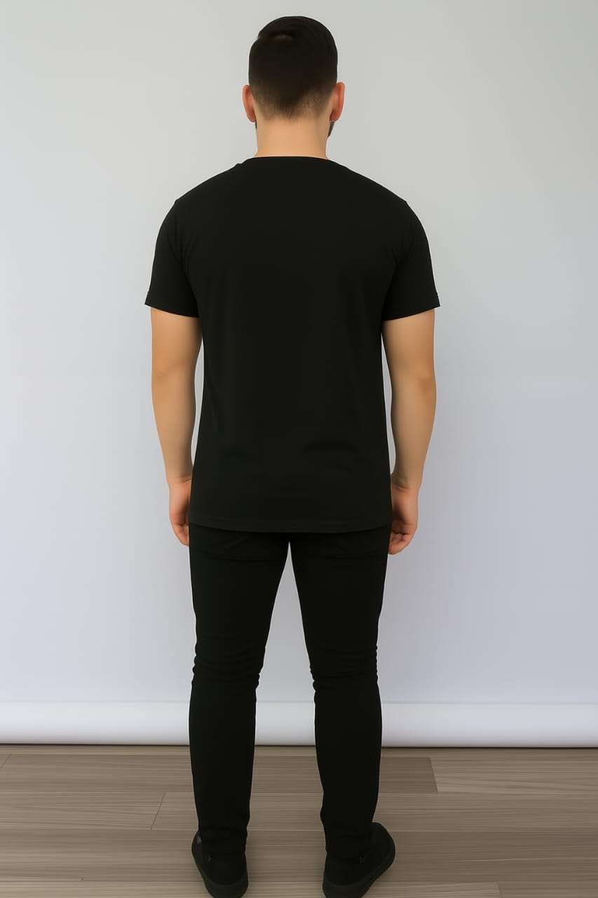 Printed t-shirt half sleeve regular fit black