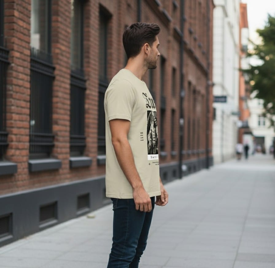 Printed t-shirt half sleeve regular fit beige